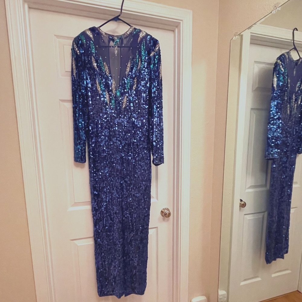 1990's Vintage Sequin and Beaded long gown on 100% silk.